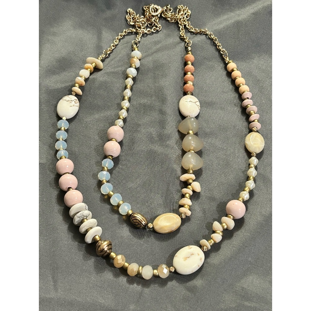 Two Strand Fashion Necklace Pink Gold and Natural